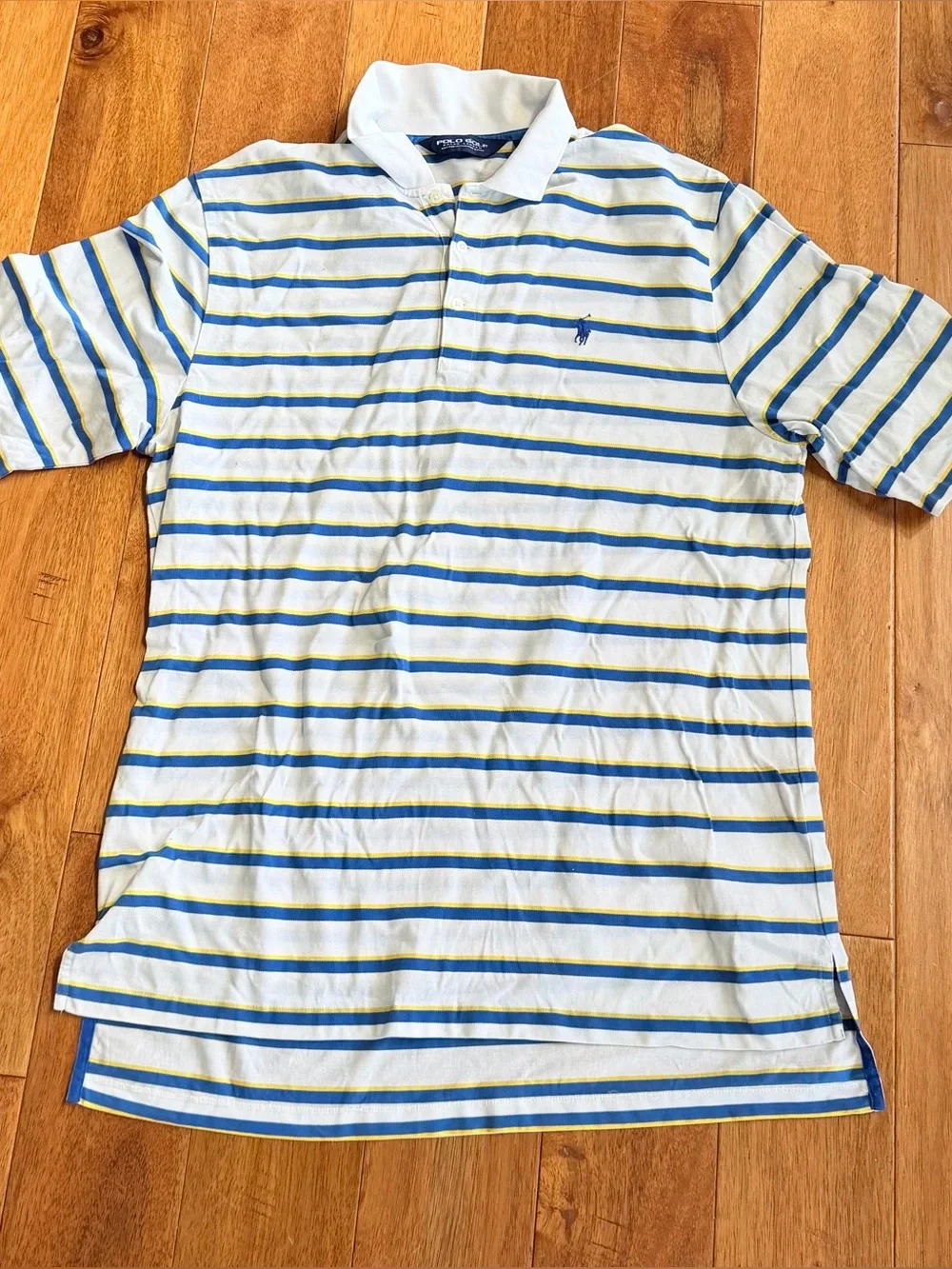 Polo Golf Ralph Lauren Striped Polo Shirt Men's L Pima Cotton Blue Yellow